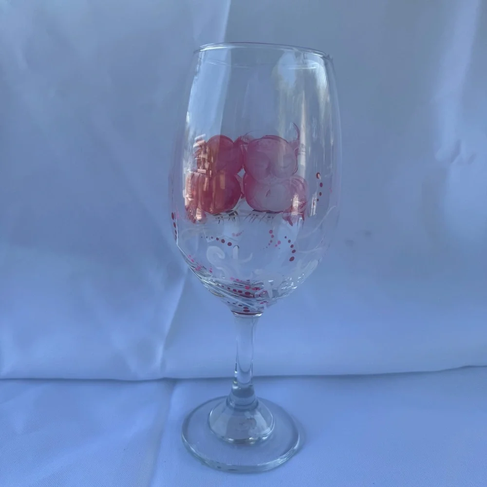 Owl Design Wine Glass with Pink Accents